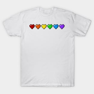 Row of Six LGBTQ Pride Rainbow Pixel Hearts T-Shirt